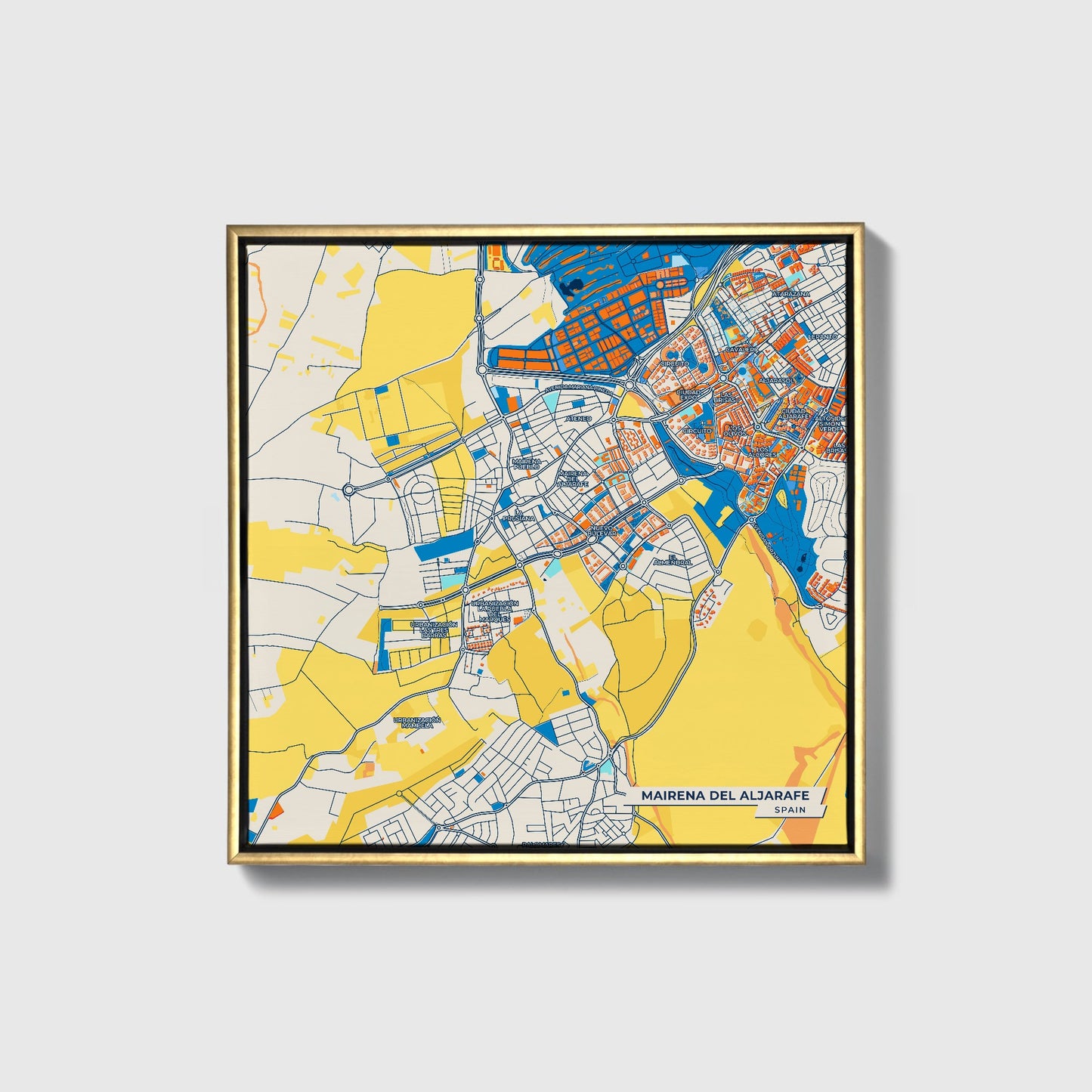 Mairena Del Aljarafe Spain Colorful City Map Canvas Print • Gold Framed
