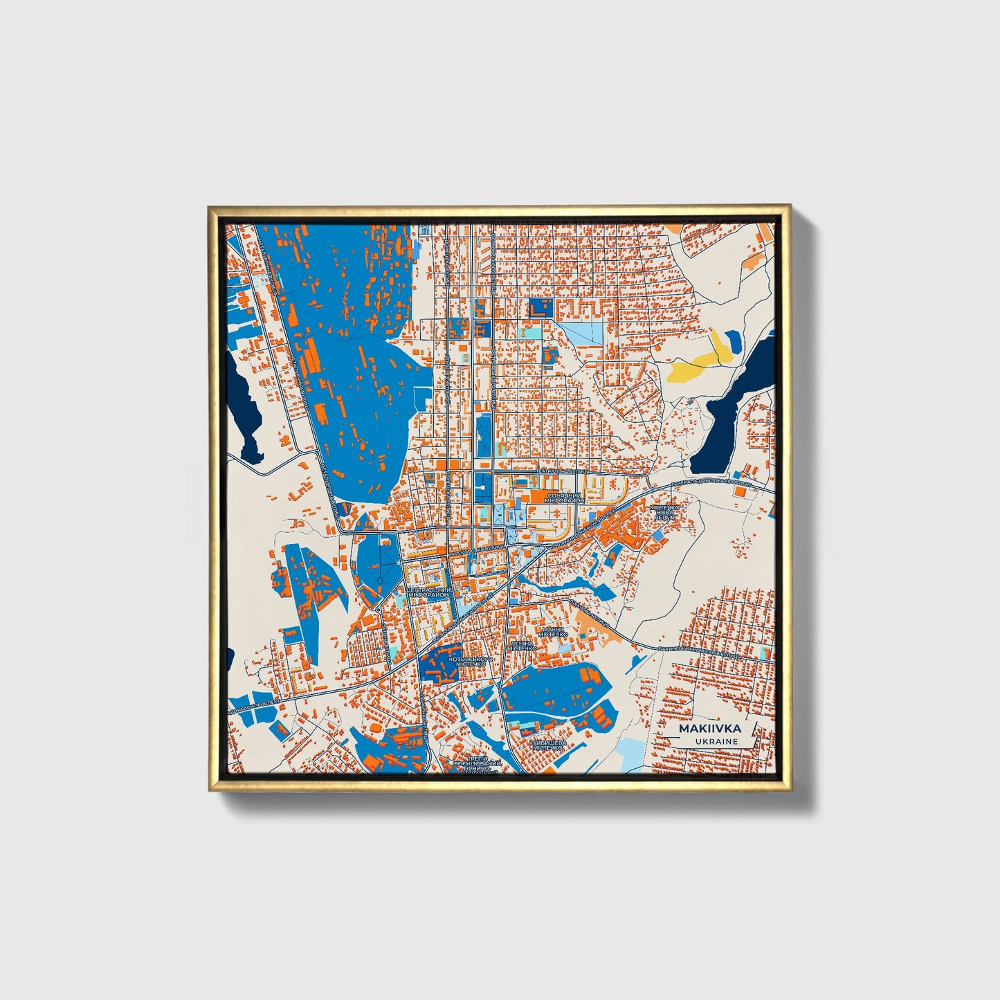 Макіївка Ukraine Colorful City Map Canvas Print • Gold Framed