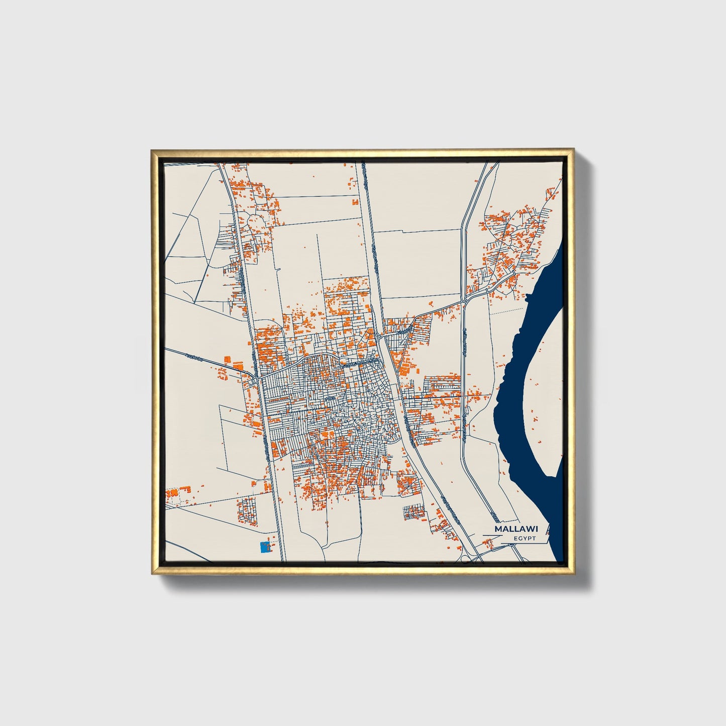 Mallawi Egypt Colorful City Map Canvas Print • Gold Framed