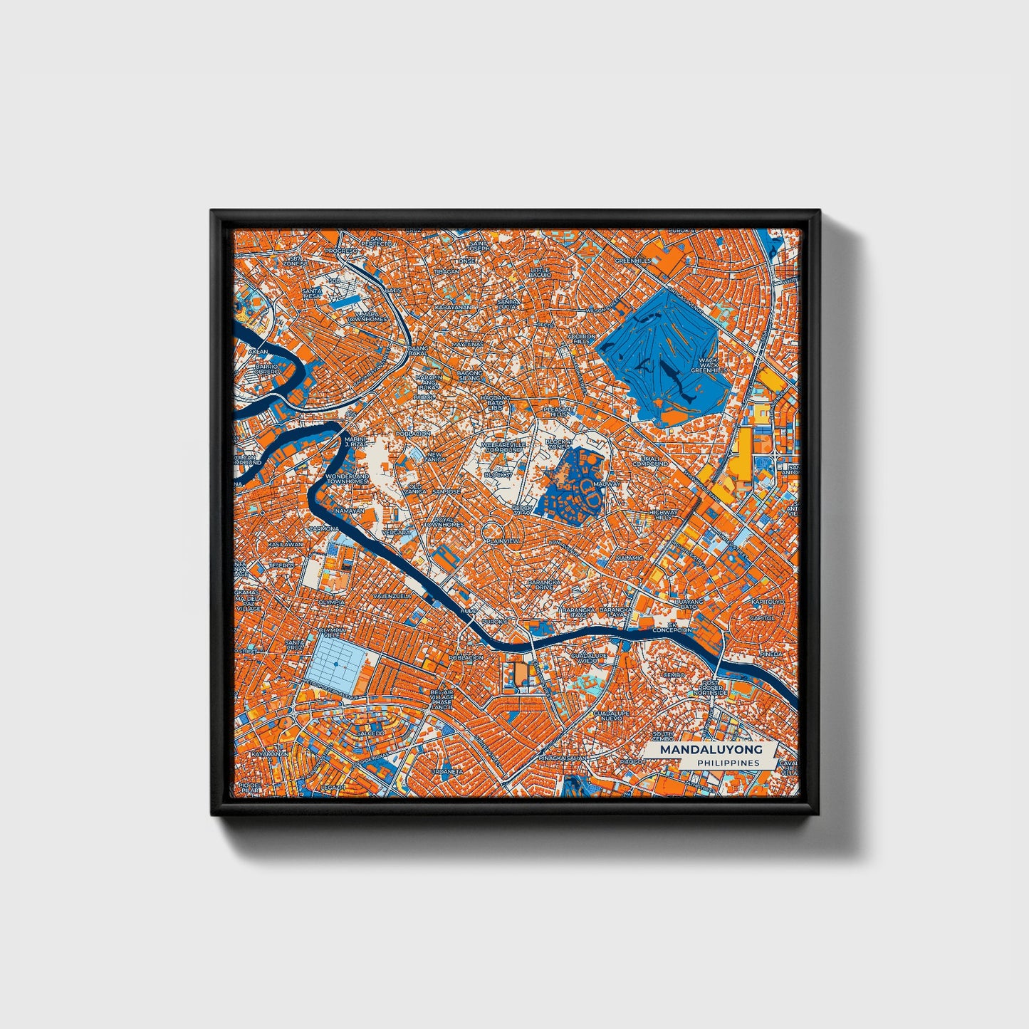 Mandaluyong Philippines Colorful City Map Canvas Print • Black Framed