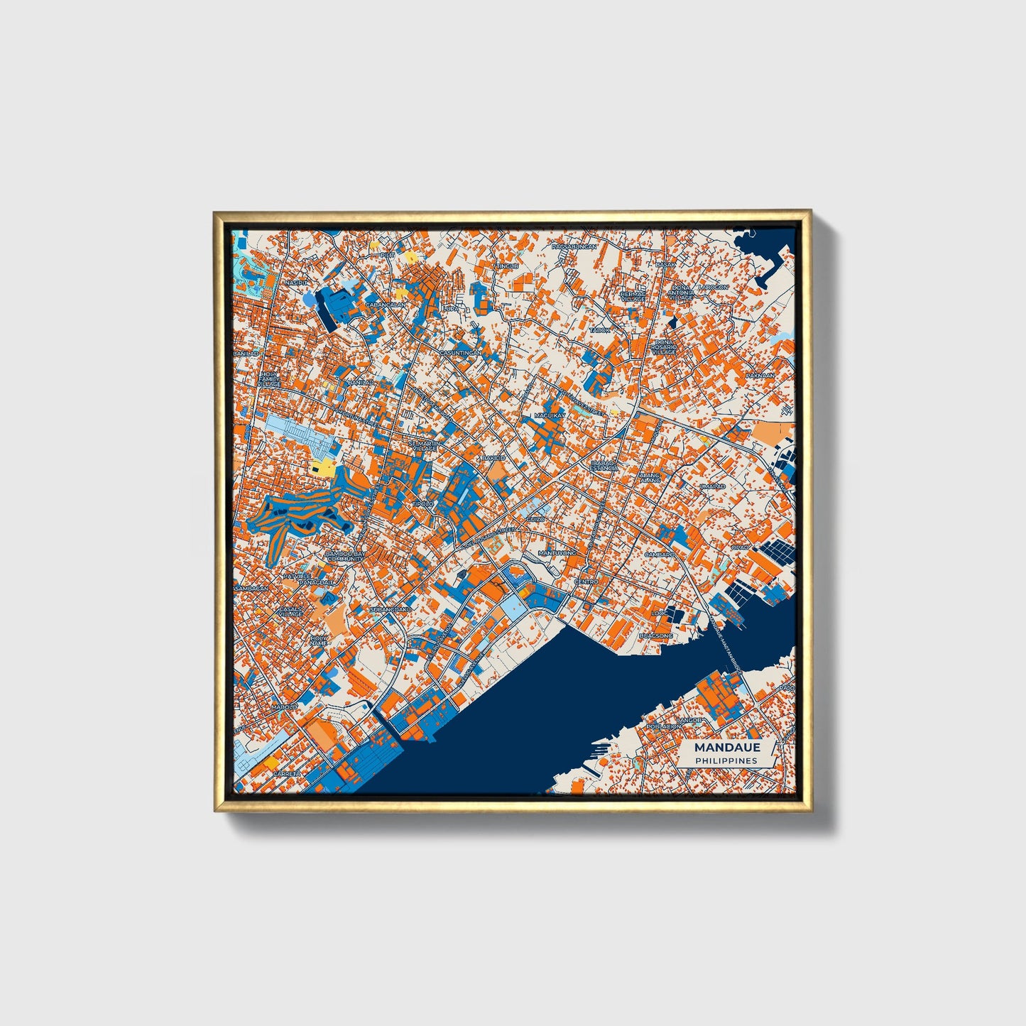 Mandaue Philippines Colorful City Map Canvas Print • Gold Framed