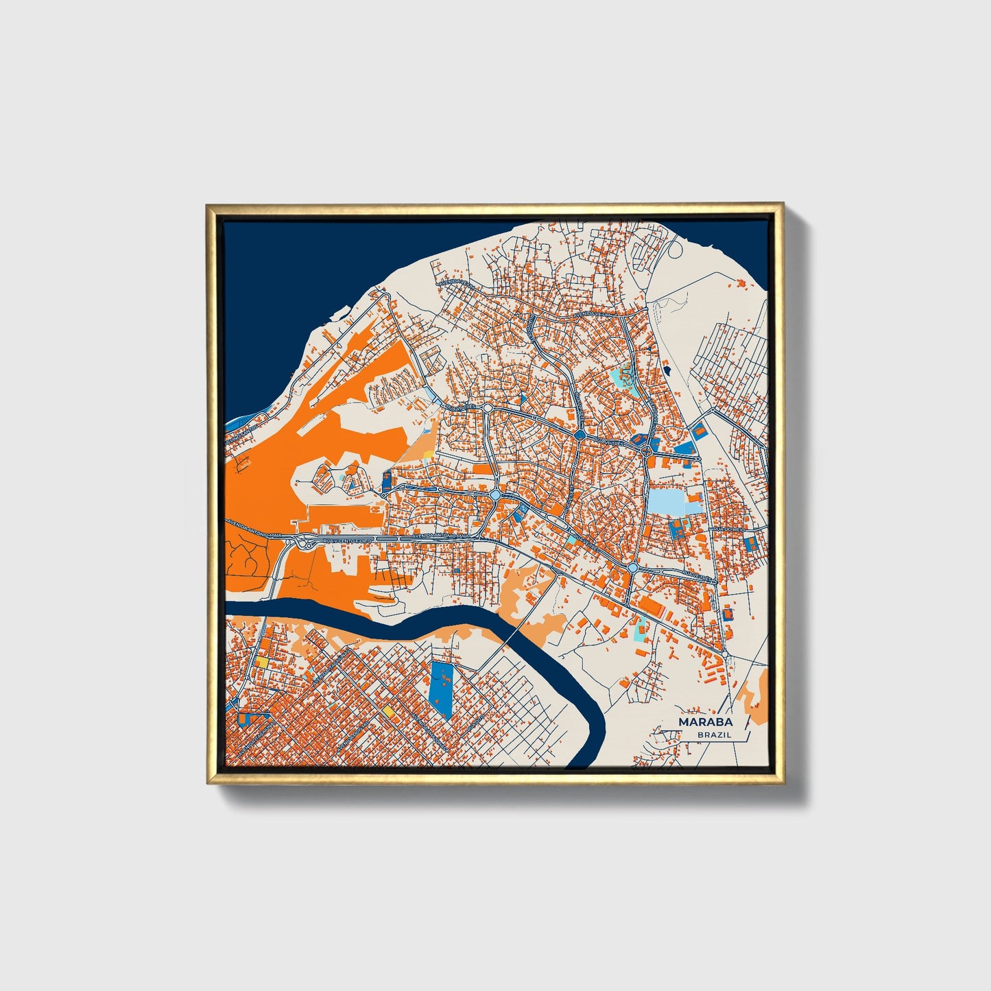 Maraba Brazil Colorful City Map Canvas Print • Gold Framed