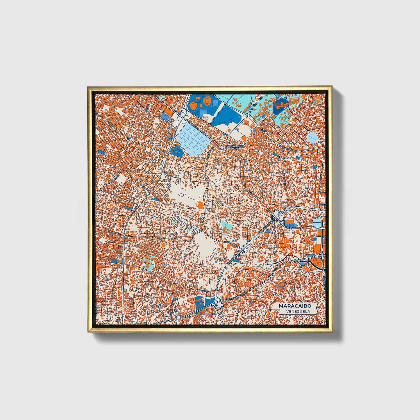 Maracaibo Venezuela Colorful City Map Canvas Print • Gold Framed