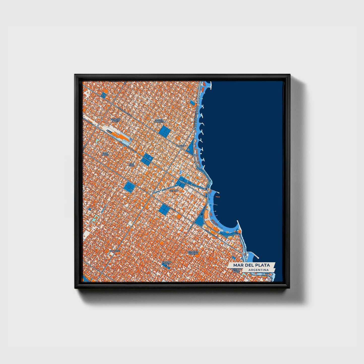 Mar Del Plata Argentina Colorful City Map Canvas Print • Black Framed