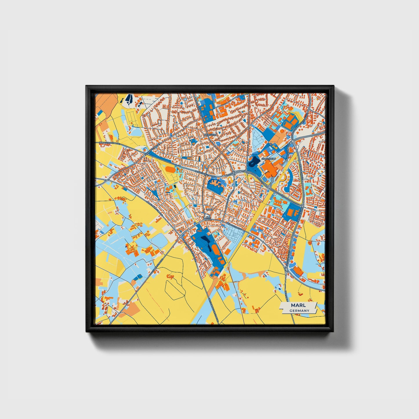 Marl Germany Colorful City Map Canvas Print • Black Framed