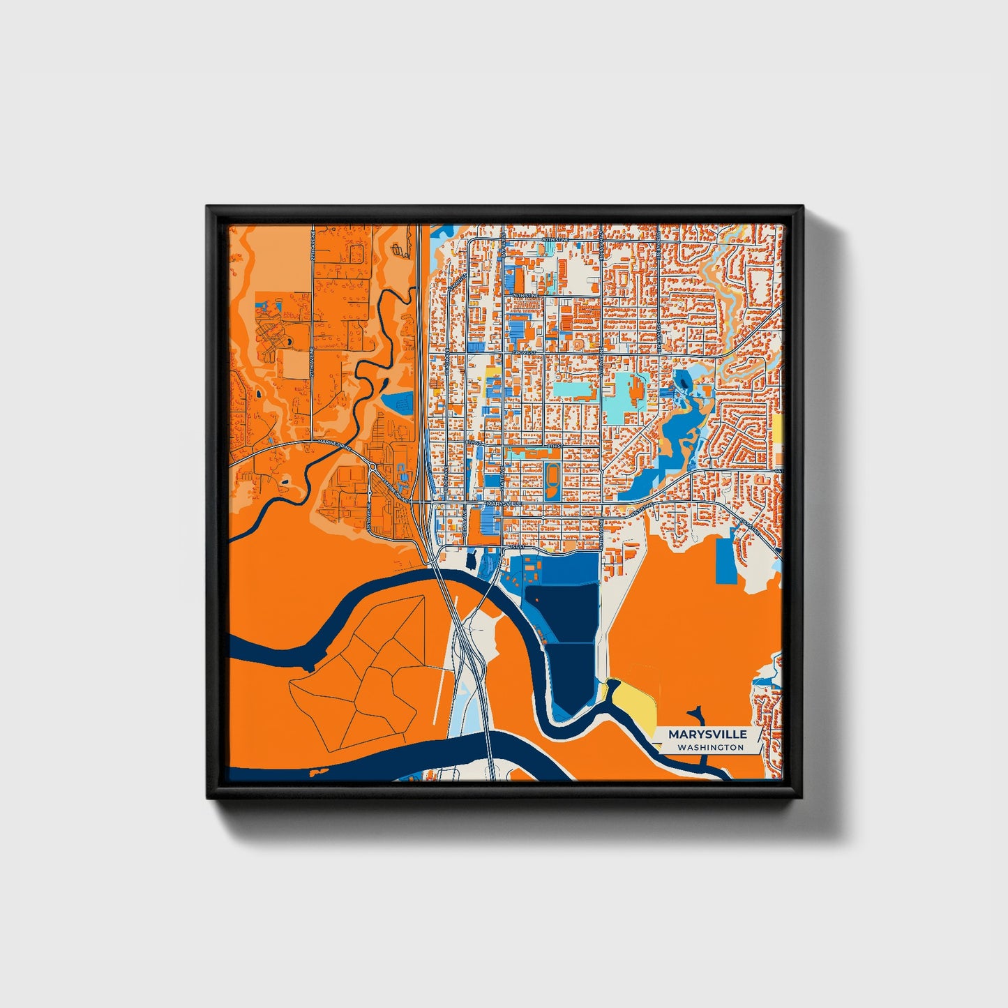 Marysville Washington Colorful City Map Canvas Print • Black Framed