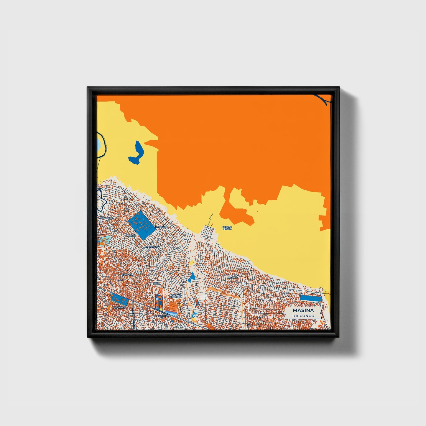 Masina Dr Congo Colorful City Map Canvas Print • Black Framed