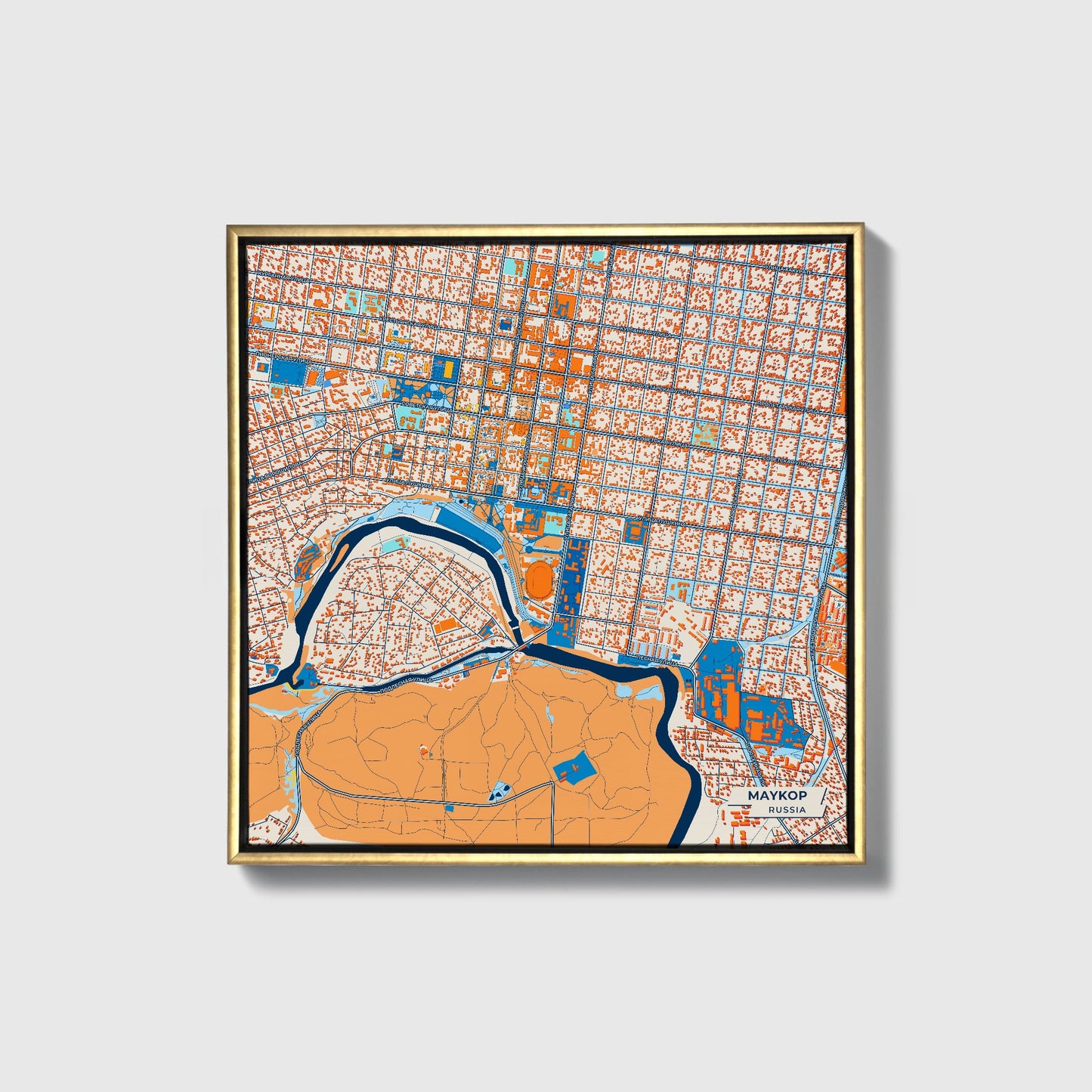 Майкопе Russia Colorful City Map Canvas Print • Gold Framed