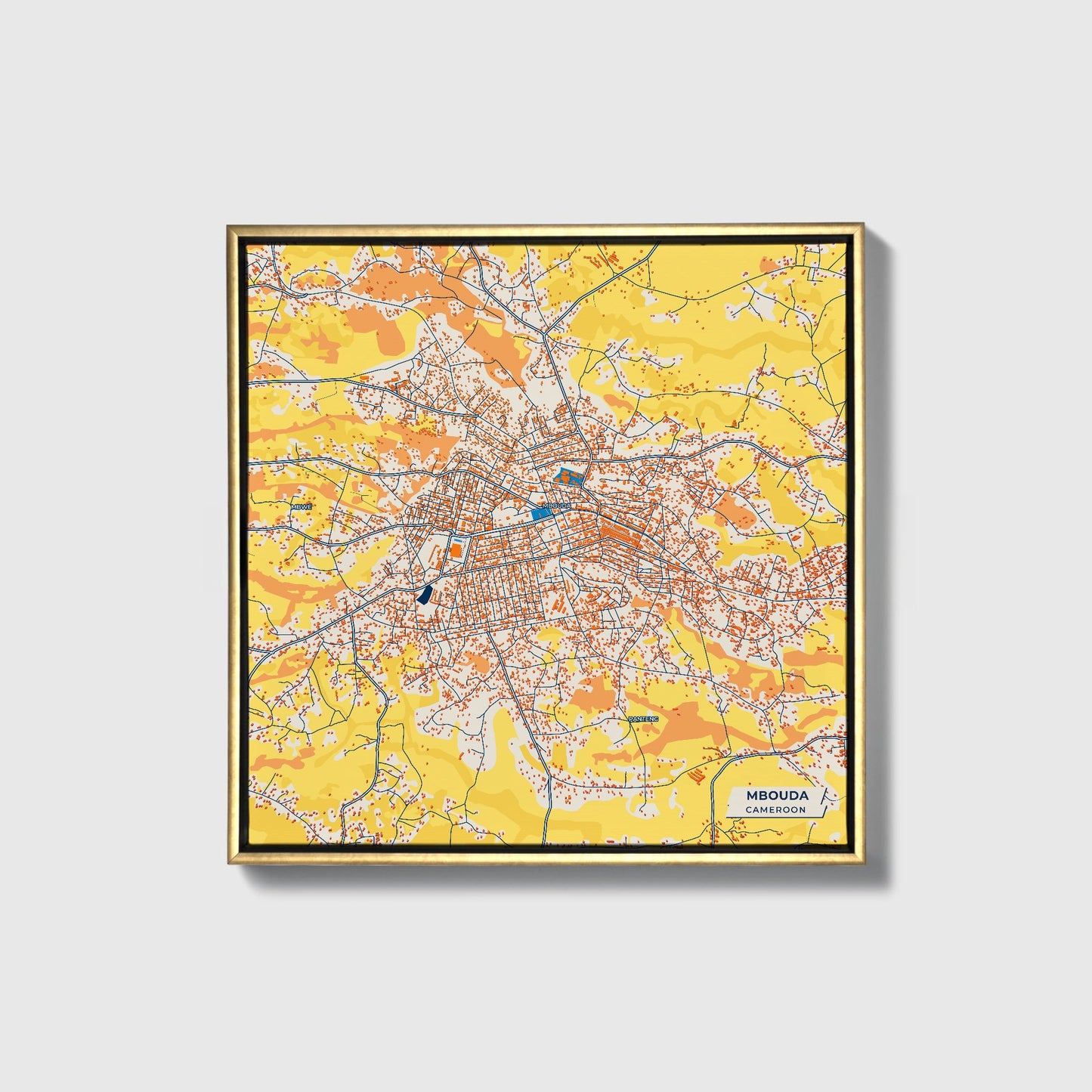 Mbouda Cameroon Colorful City Map Canvas Print • Gold Framed