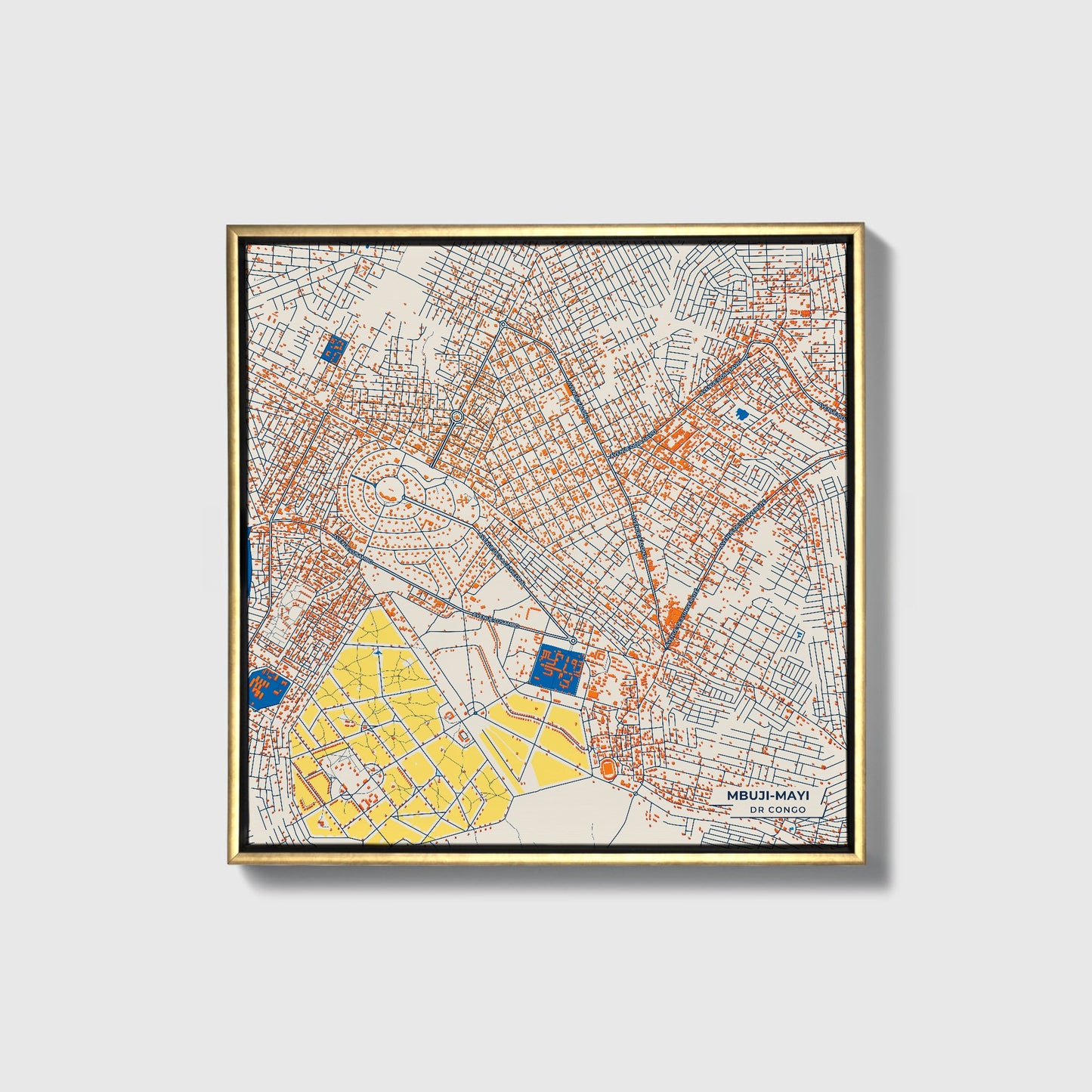 Mbuji-Mayi Dr Congo Colorful City Map Canvas Print • Gold Framed
