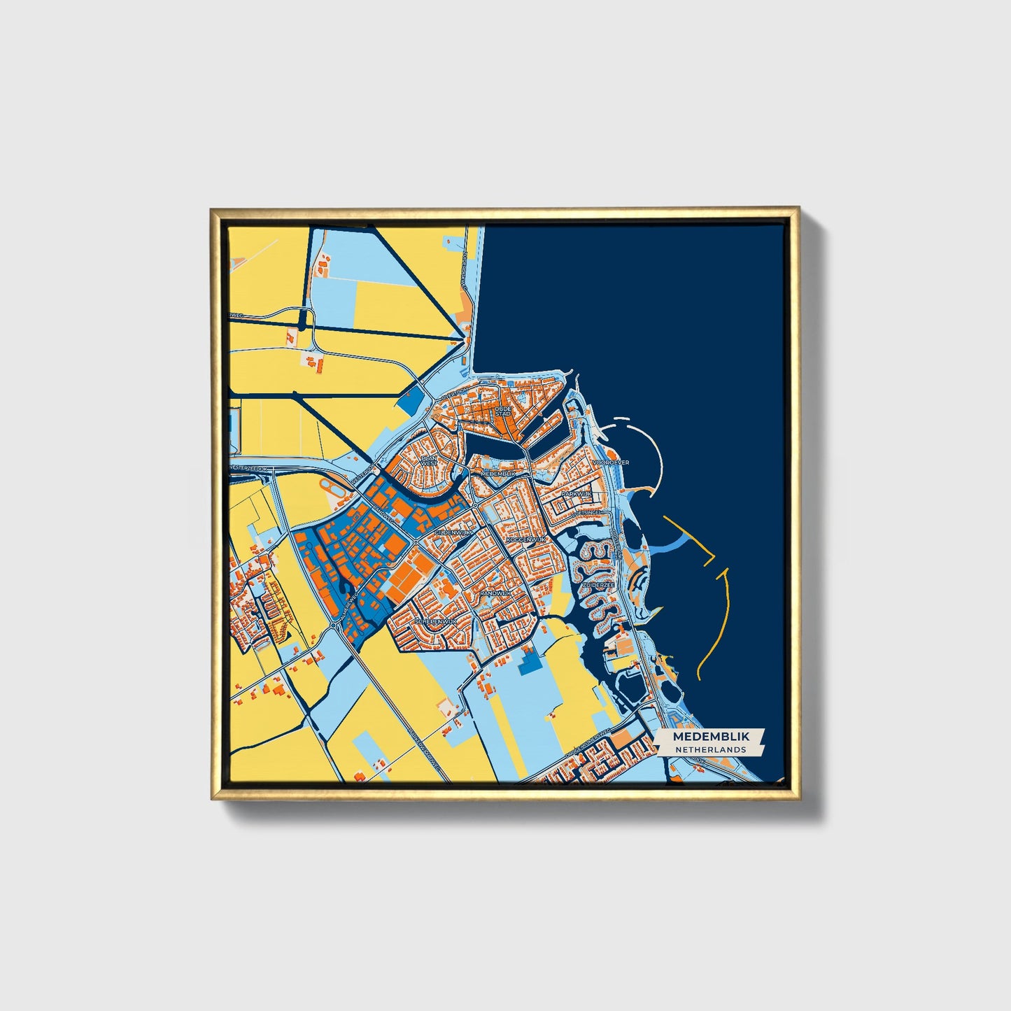 Medemblik Netherlands Colorful City Map Canvas Print • Gold Framed