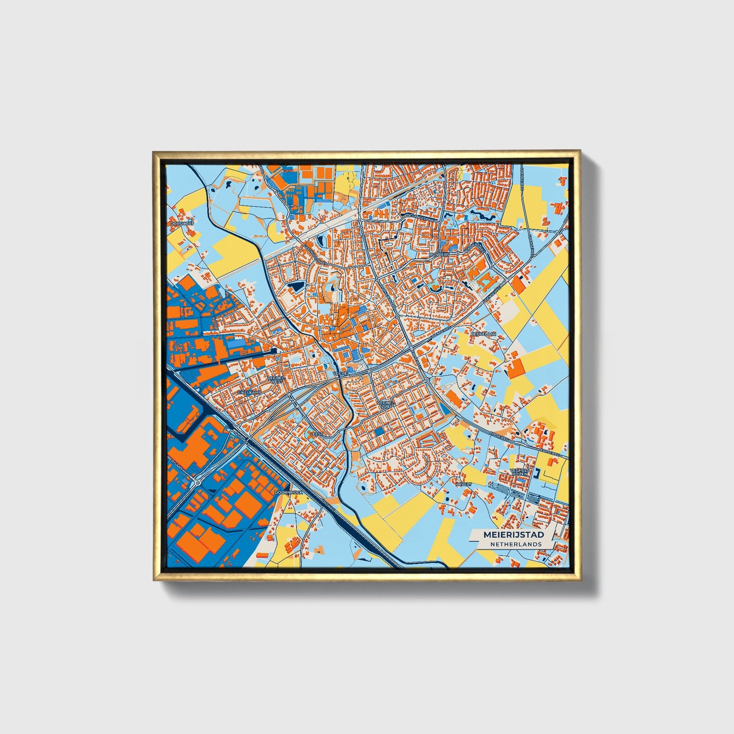 Meierijstad Netherlands Colorful City Map Canvas Print • Gold Framed