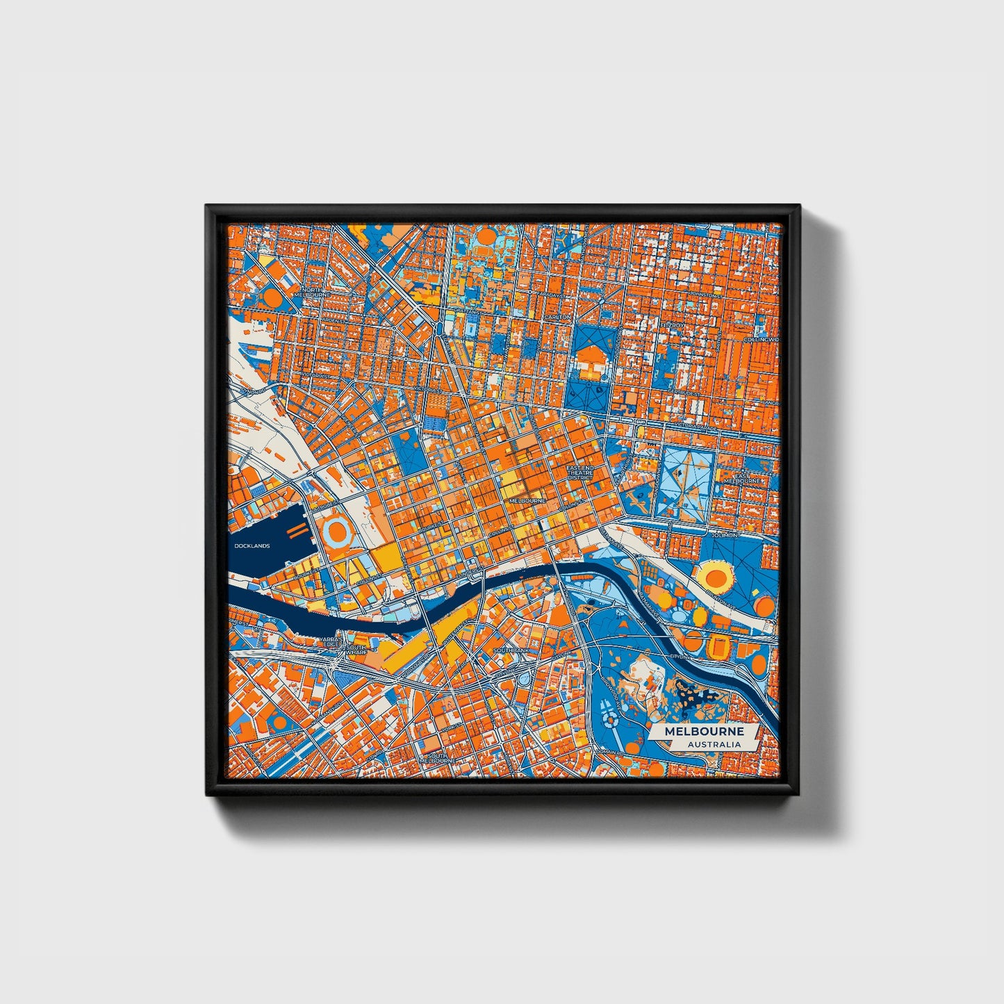 Melbourne Australia Colorful City Map Canvas Print • Black Framed