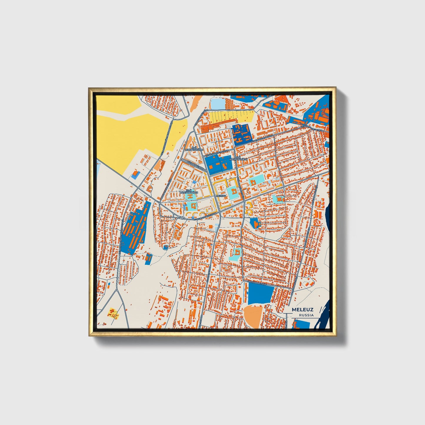 Мелеуз Russia Colorful City Map Canvas Print • Gold Framed