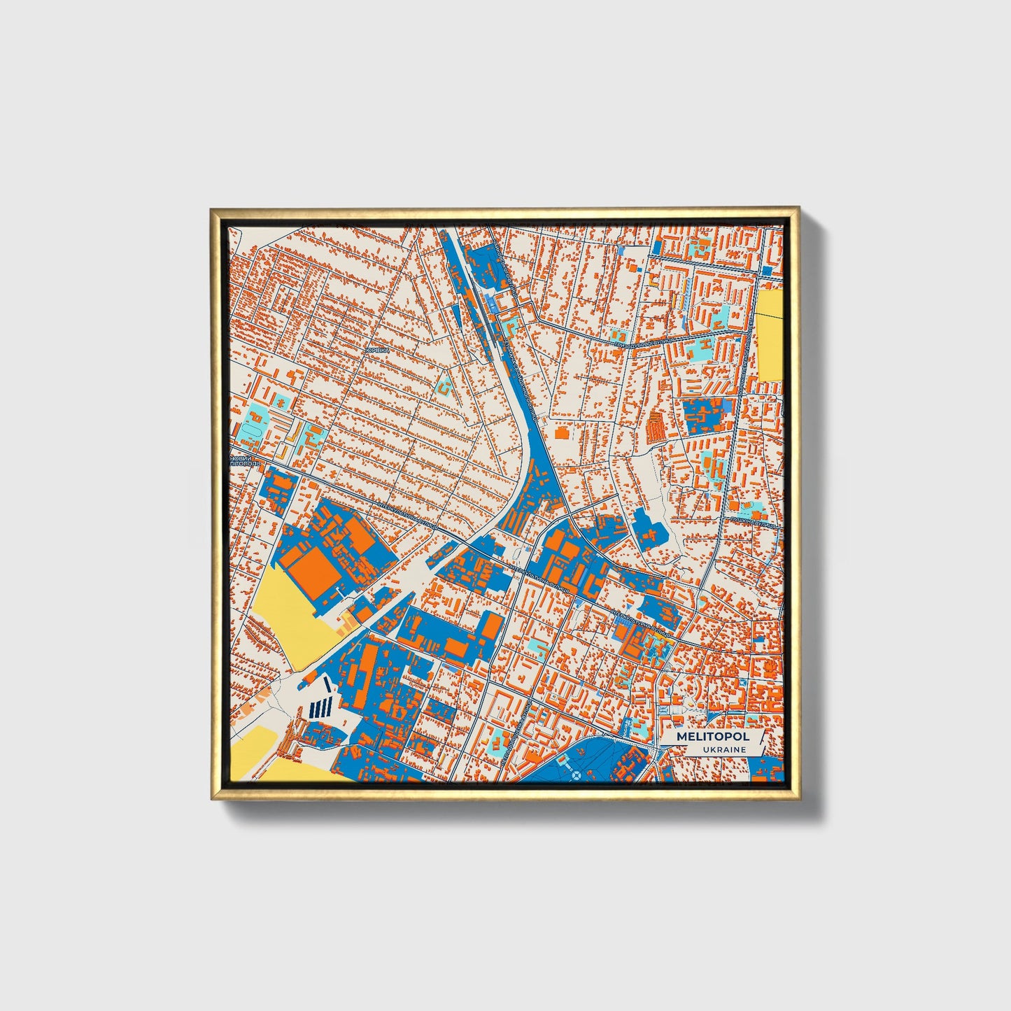 Мелітопол Ukraine Colorful City Map Canvas Print • Gold Framed