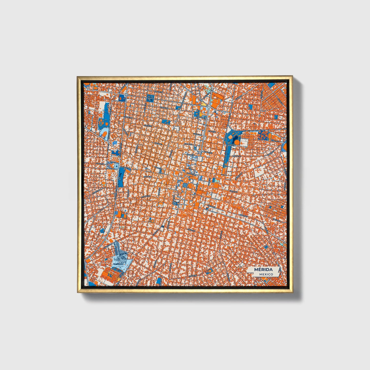 Mérida Mexico Colorful City Map Canvas Print • Gold Framed