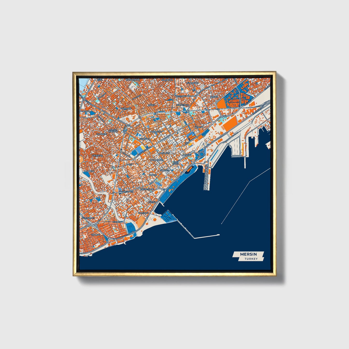 Mersi̇n Turkey Colorful City Map Canvas Print • Gold Framed