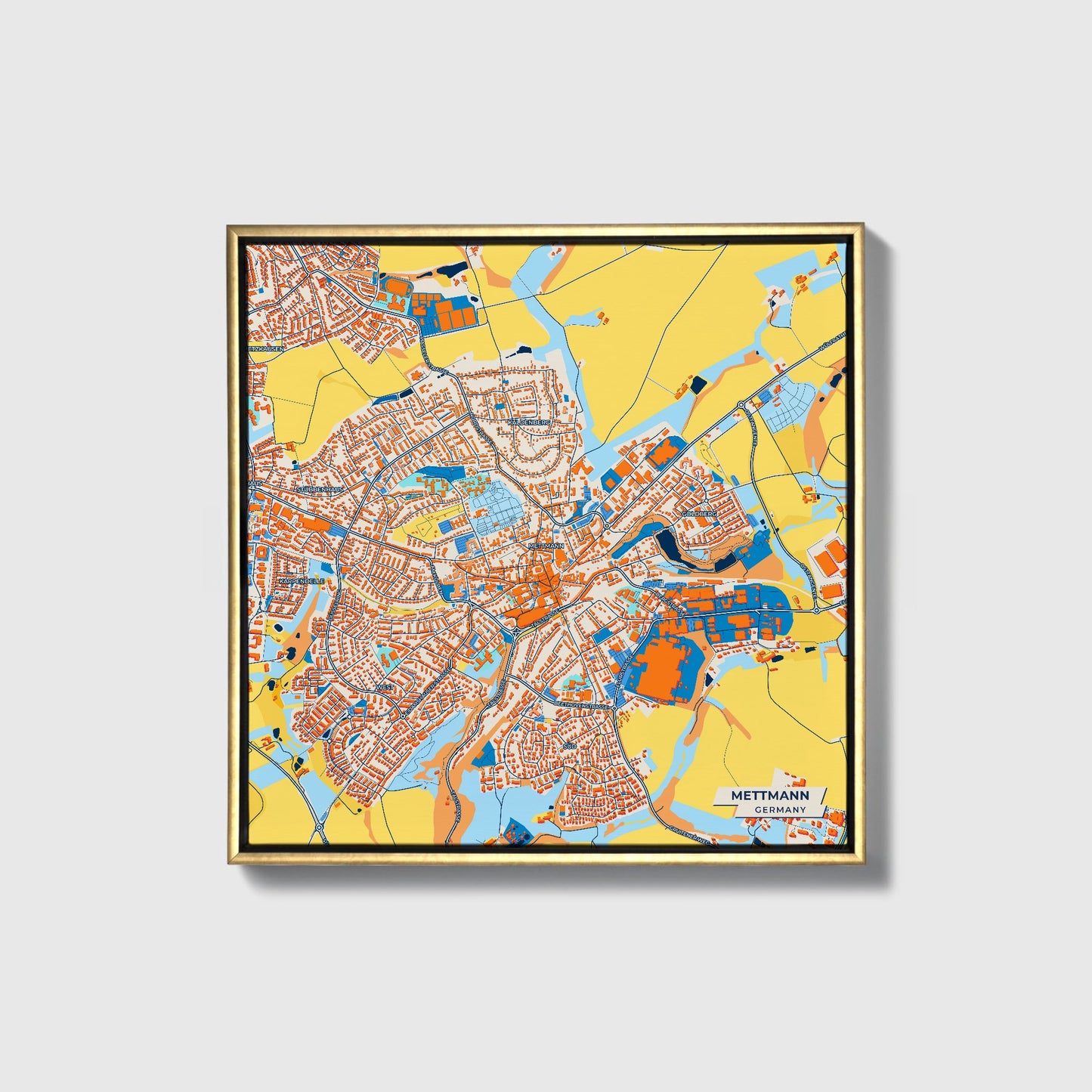 Mettmann Germany Colorful City Map Canvas Print • Gold Framed