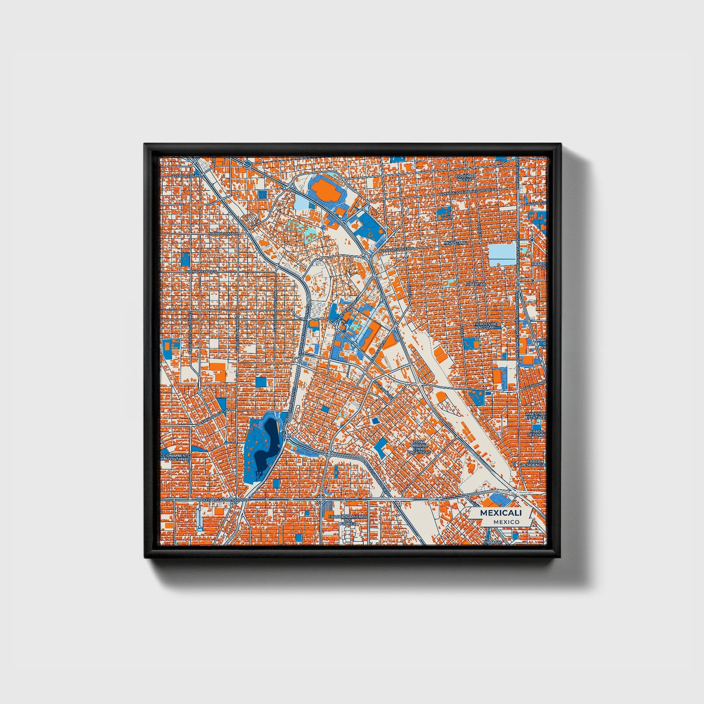 Mexicali Mexico Colorful City Map Canvas Print • Black Framed
