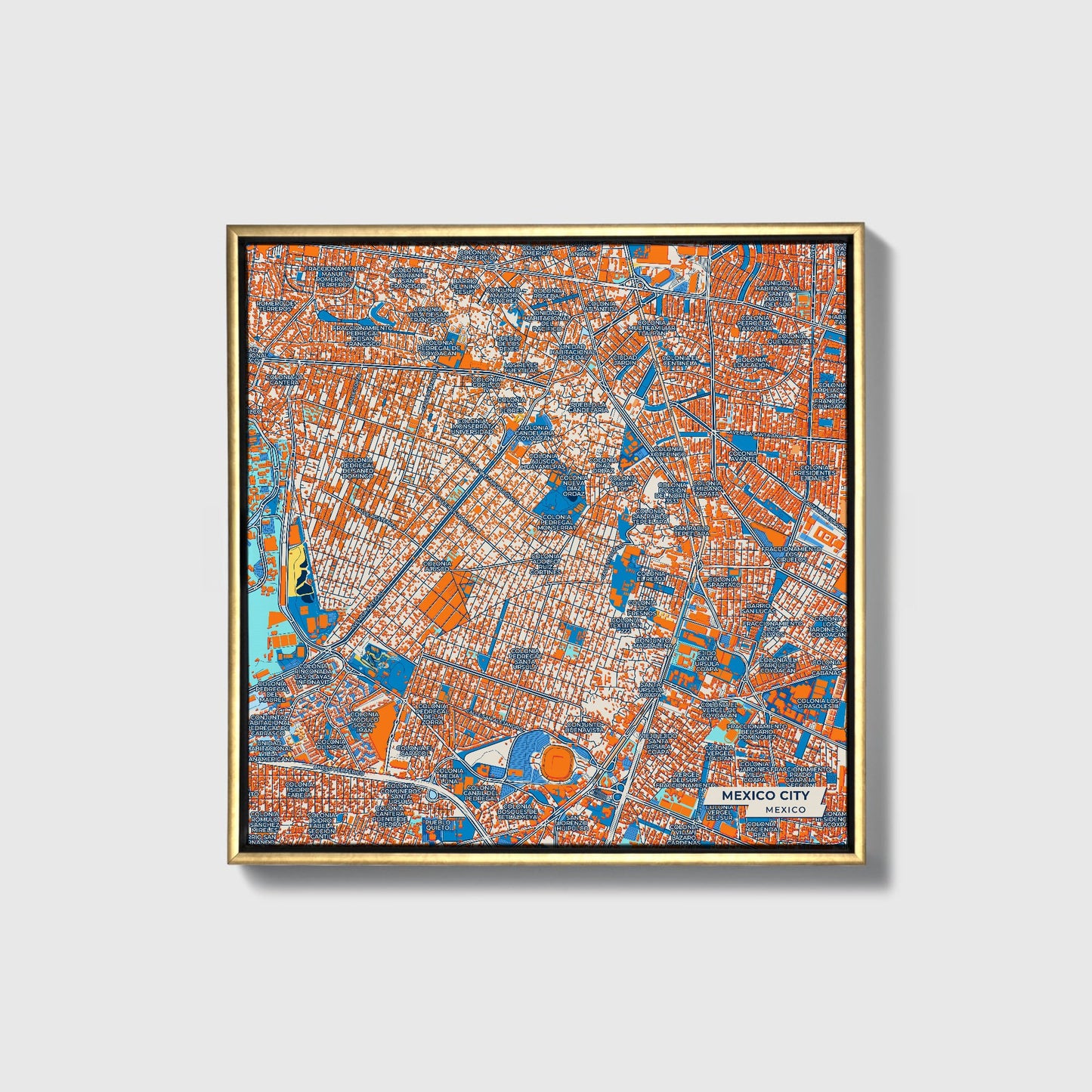 Mexico City Mexico Colorful City Map Canvas Print • Gold Framed