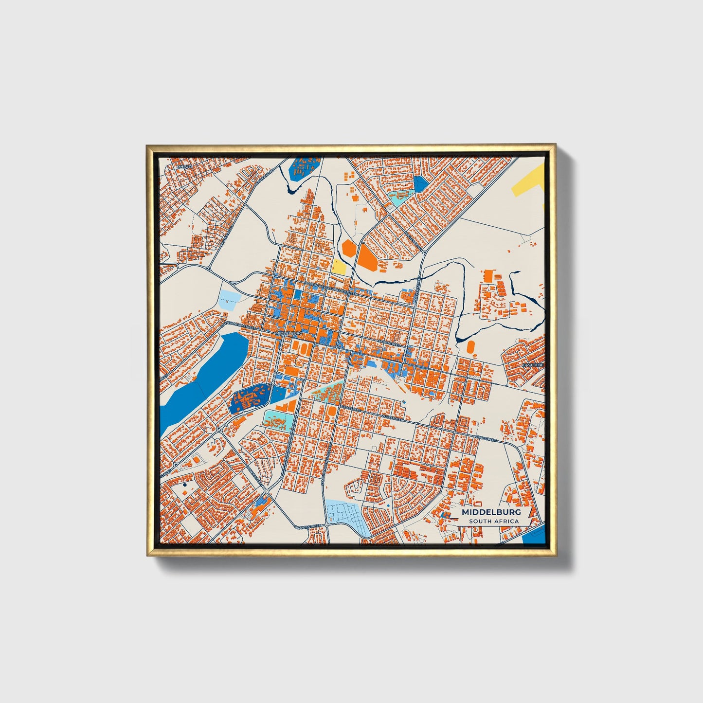 Middelburg South Africa Colorful City Map Canvas Print • Gold Framed