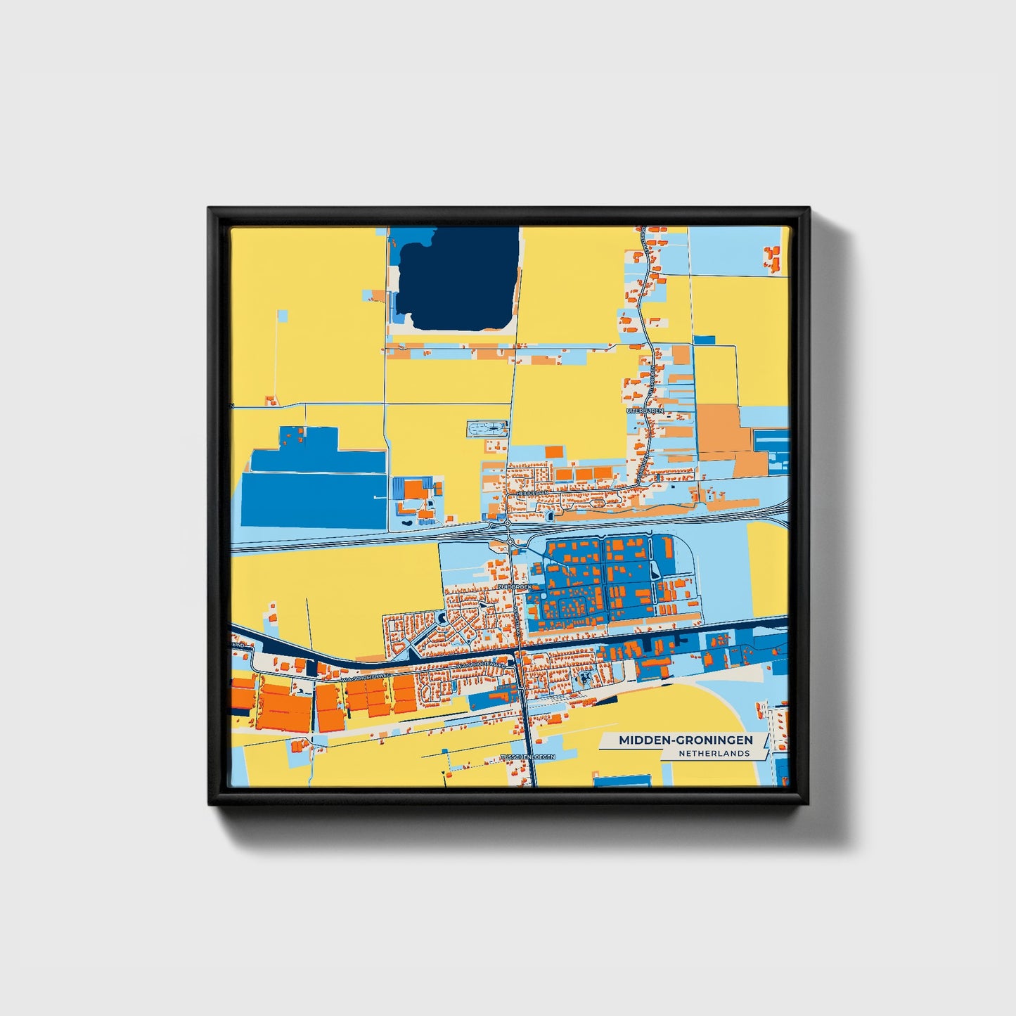 Midden-Groningen Netherlands Colorful City Map Canvas Print • Black Framed