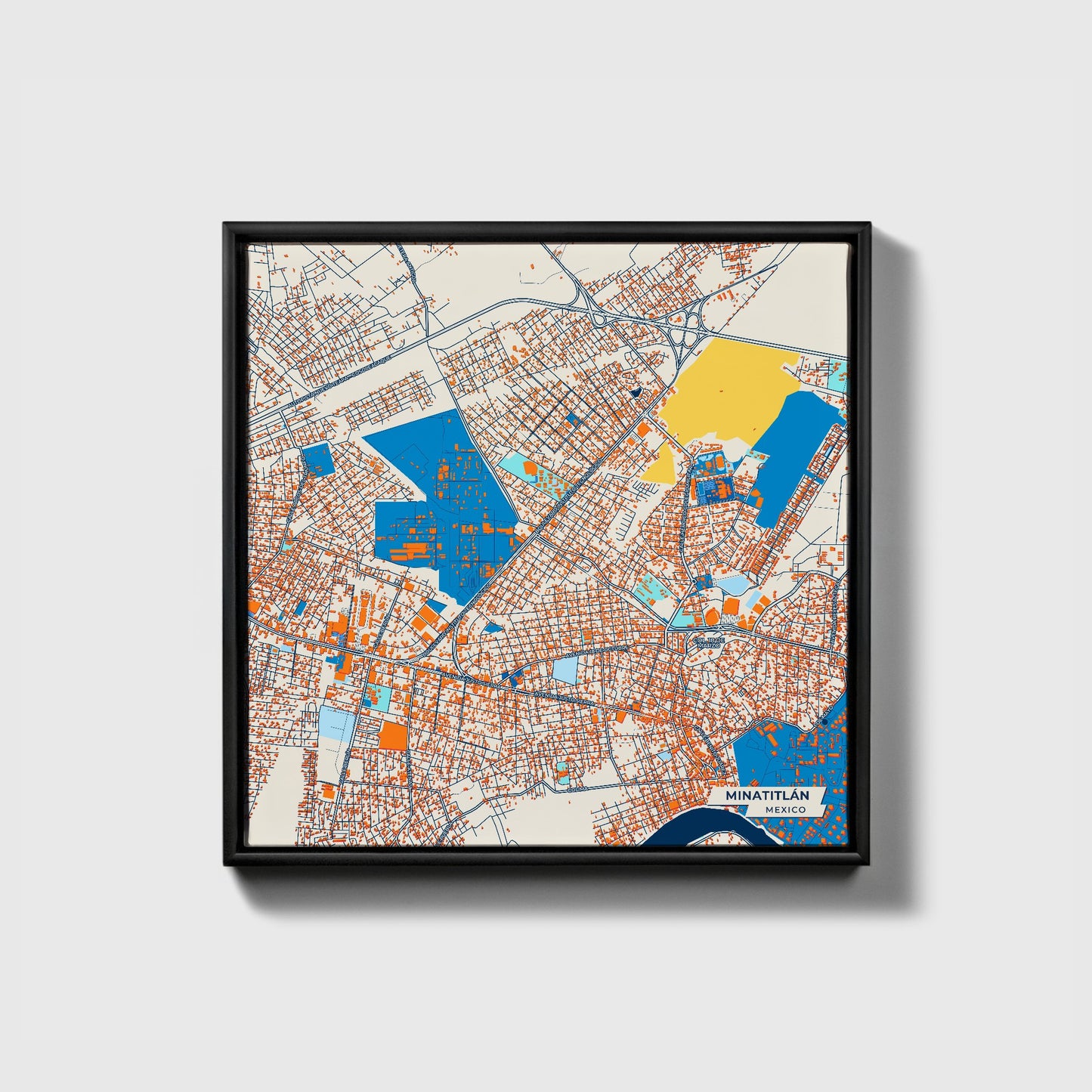 Minatitlán Mexico Colorful City Map Canvas Print • Black Framed