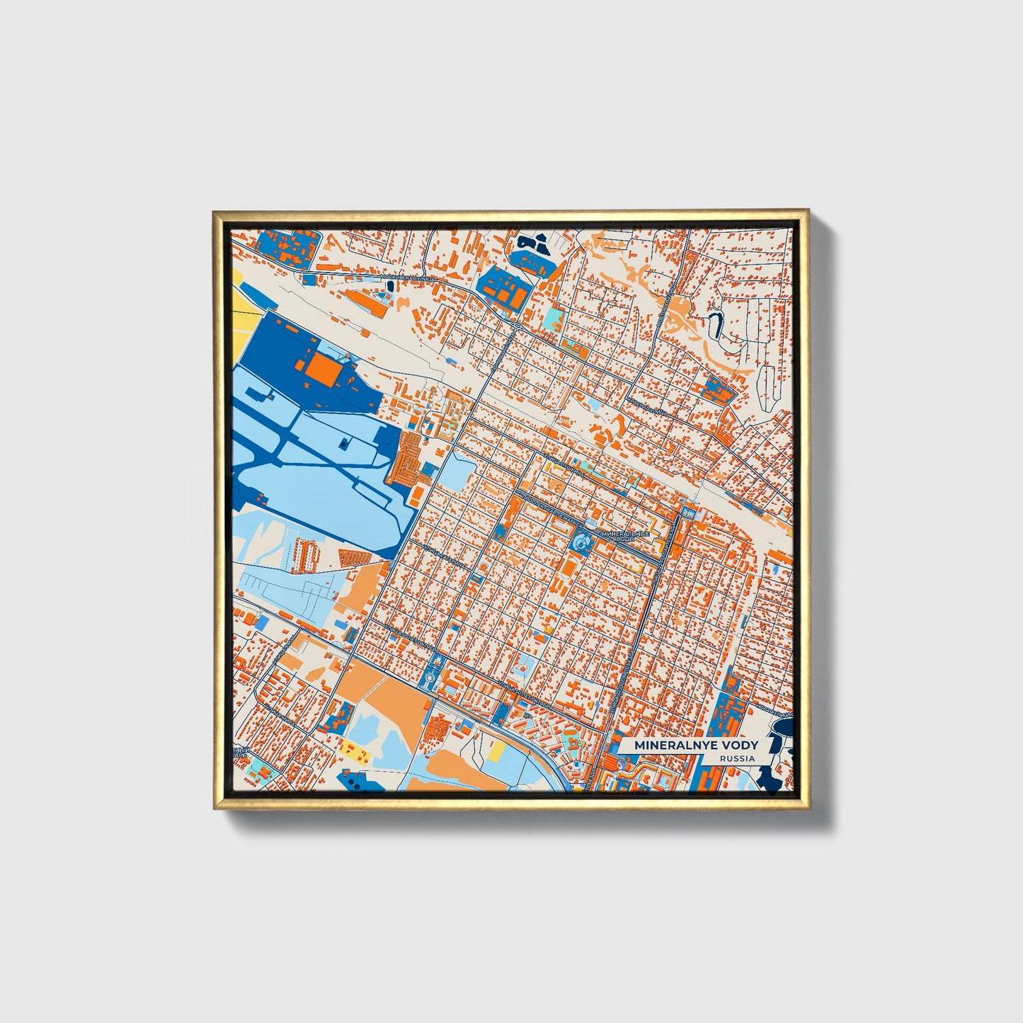 Минеральные Воды Russia Colorful City Map Canvas Print • Gold Framed