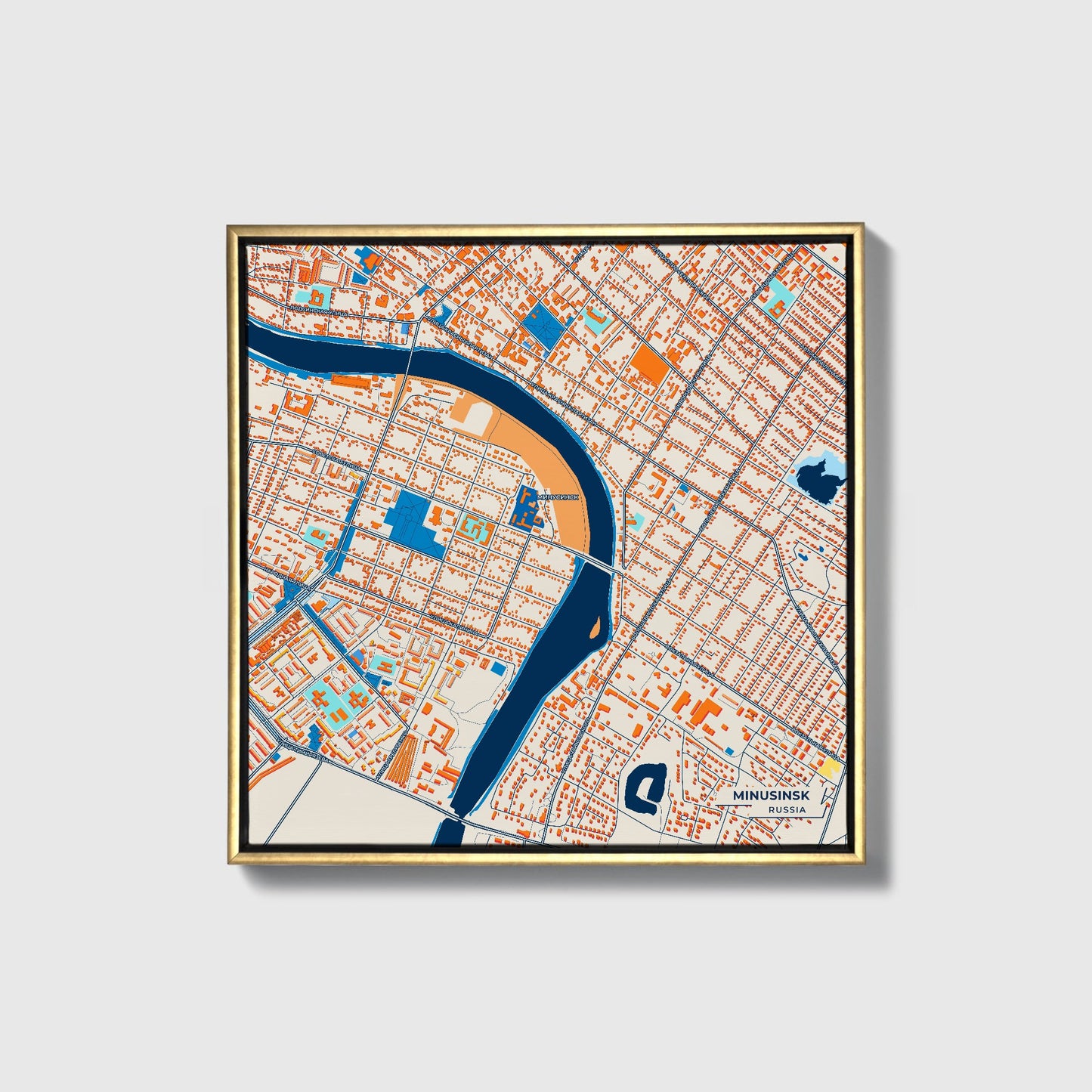 Минусинск Russia Colorful City Map Canvas Print • Gold Framed