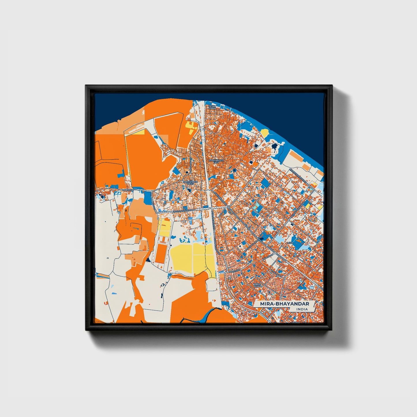 Mira-Bhayandar India Colorful City Map Canvas Print • Black Framed