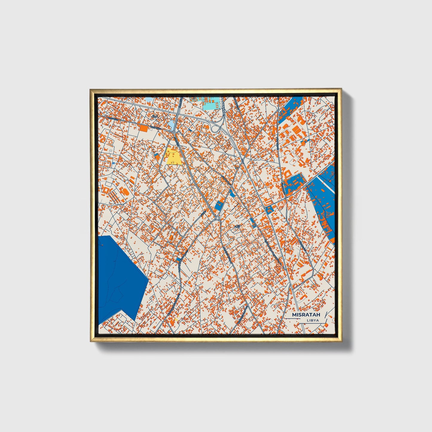 Misratah Libya Colorful City Map Canvas Print • Gold Framed