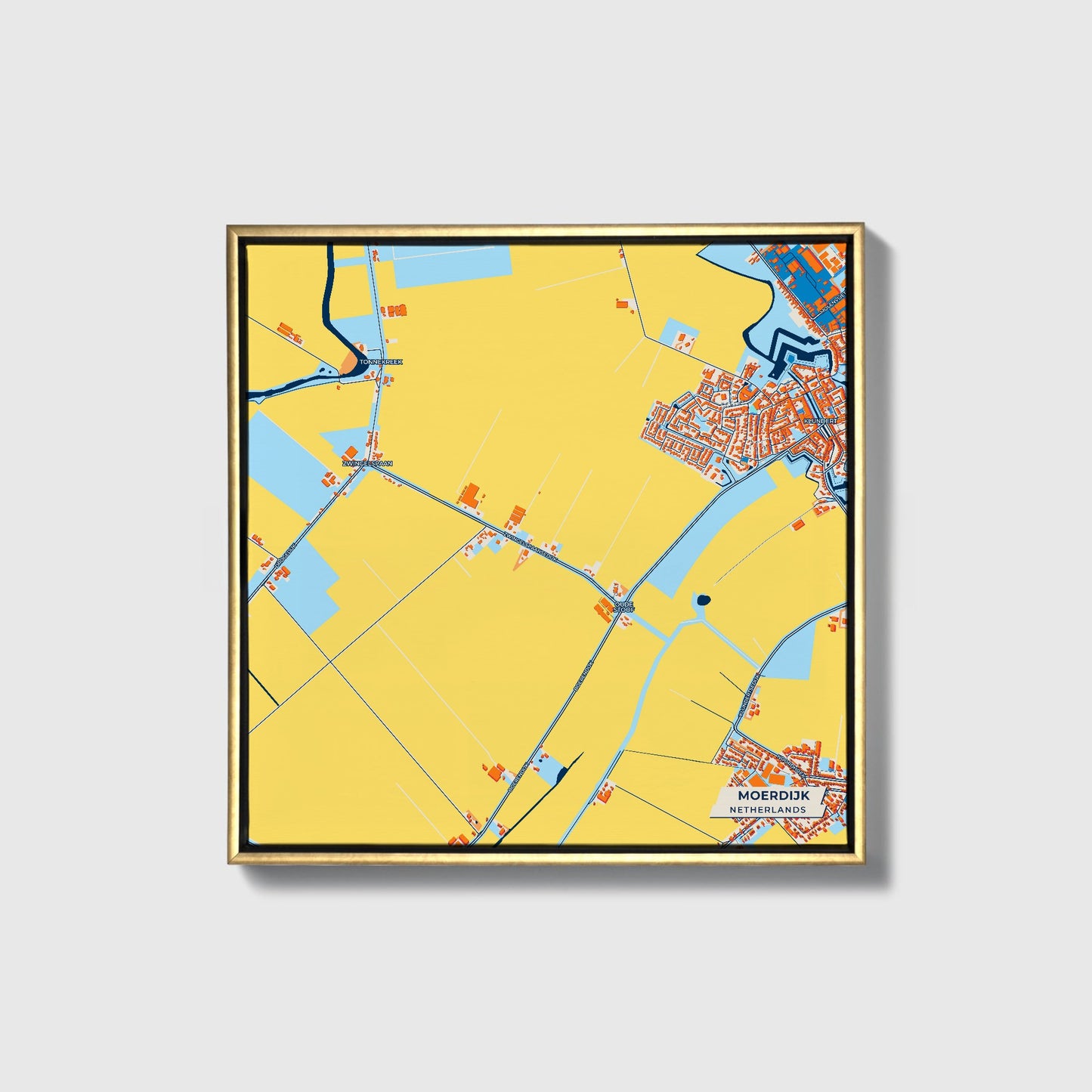 Moerdijk Netherlands Colorful City Map Canvas Print • Gold Framed