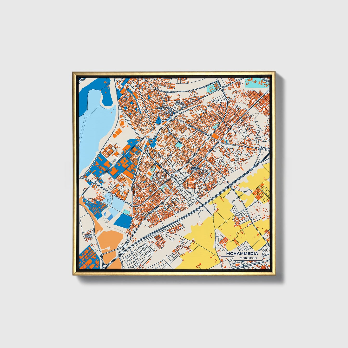 Mohammedia Morocco Colorful City Map Canvas Print • Gold Framed