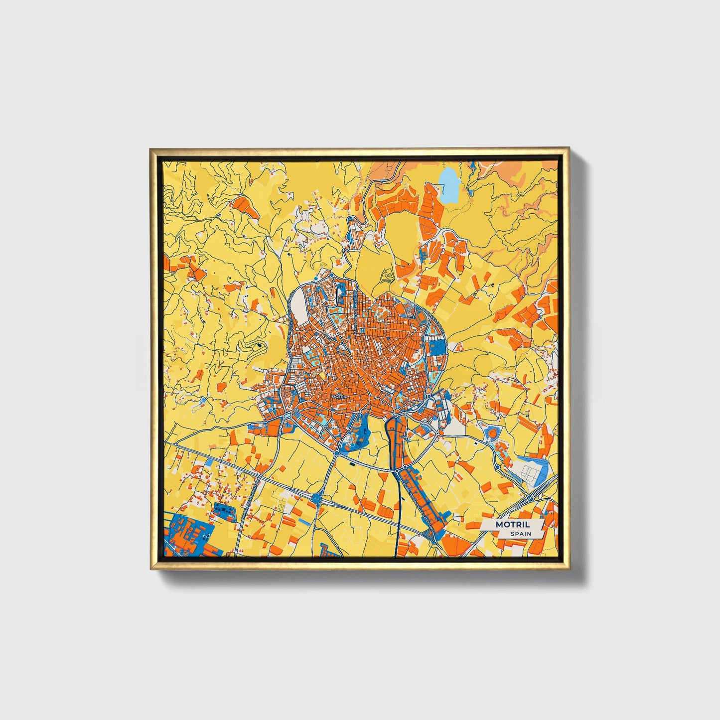 Motril Spain Colorful City Map Canvas Print • Gold Framed