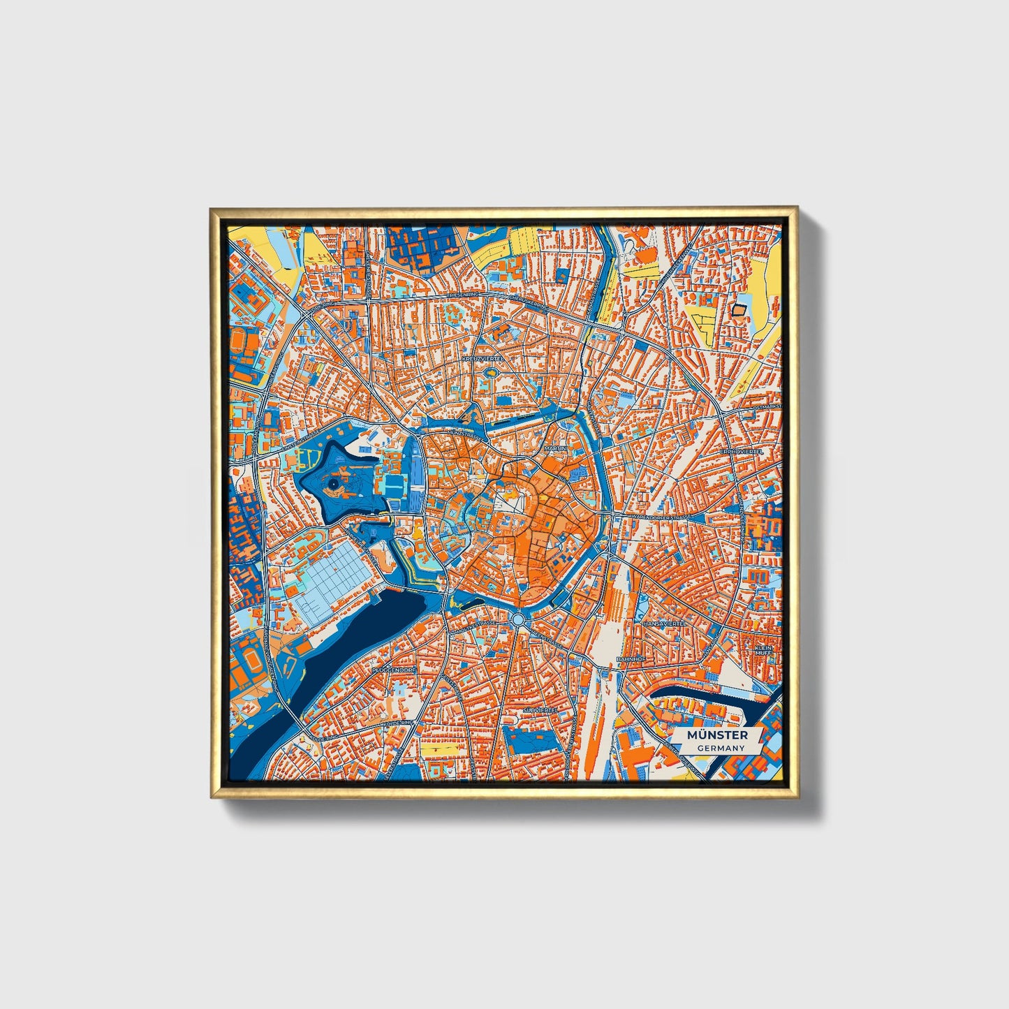 Münster Germany Colorful City Map Canvas Print • Gold Framed