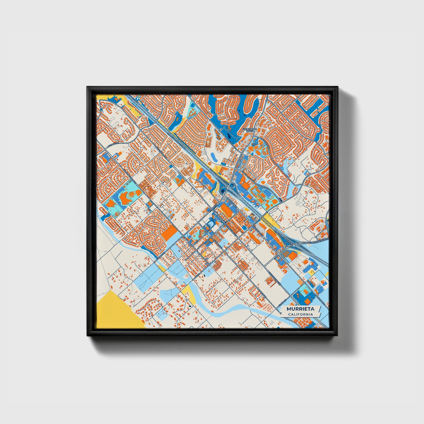 Murrieta California Colorful City Map Canvas Print • Black Framed