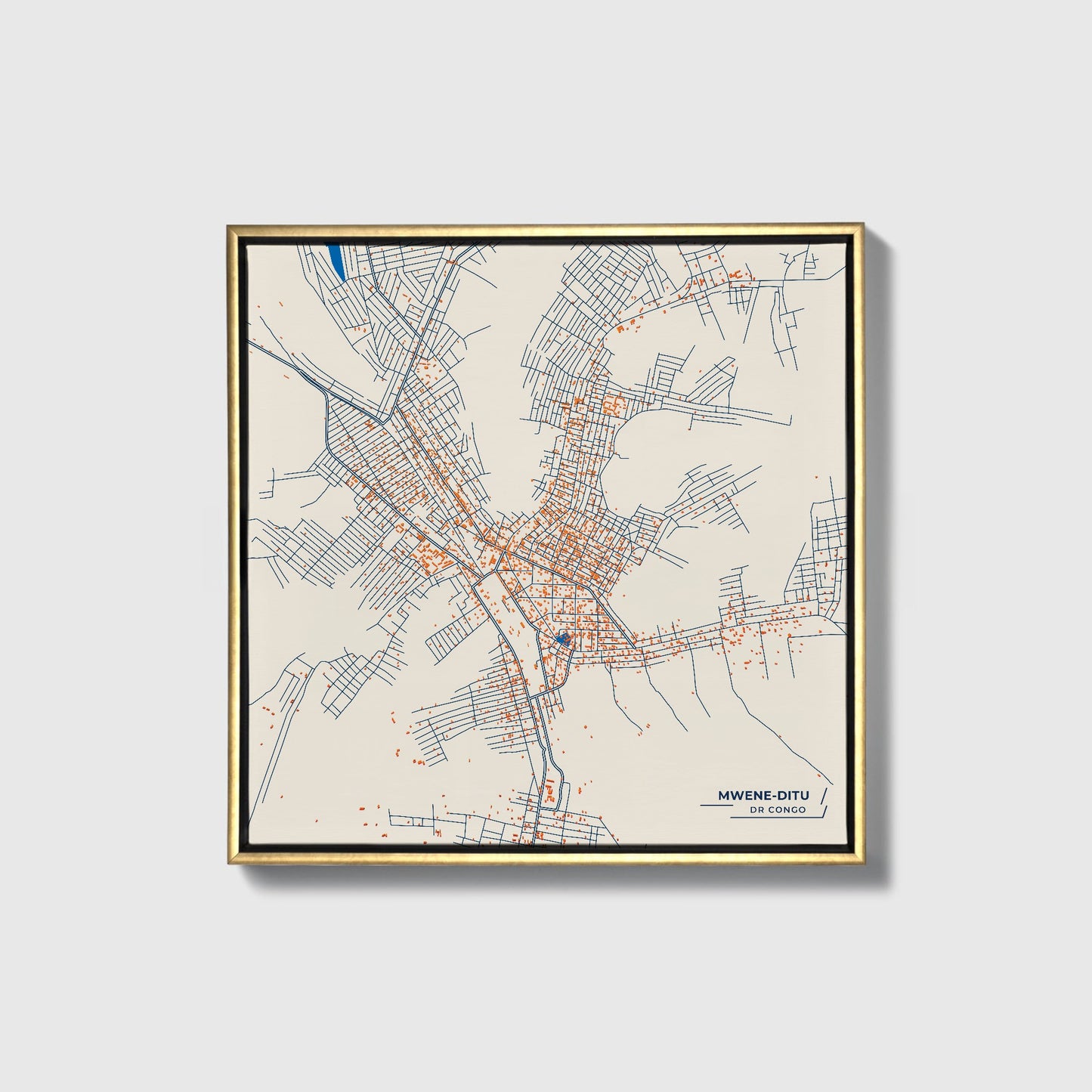 Mwene-Ditu Dr Congo Colorful City Map Canvas Print • Gold Framed