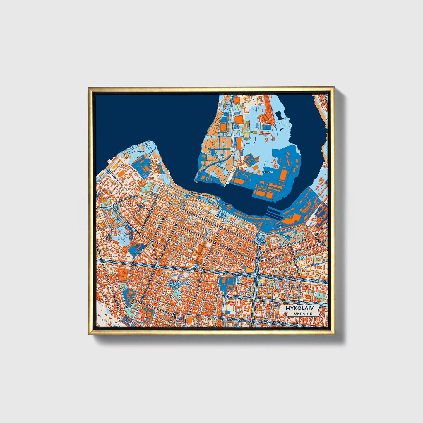 Миколаїв Ukraine Colorful City Map Canvas Print • Gold Framed