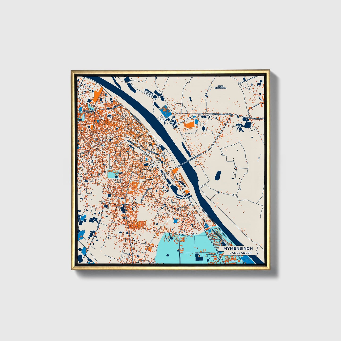 Mymensingh Bangladesh Colorful City Map Canvas Print • Gold Framed
