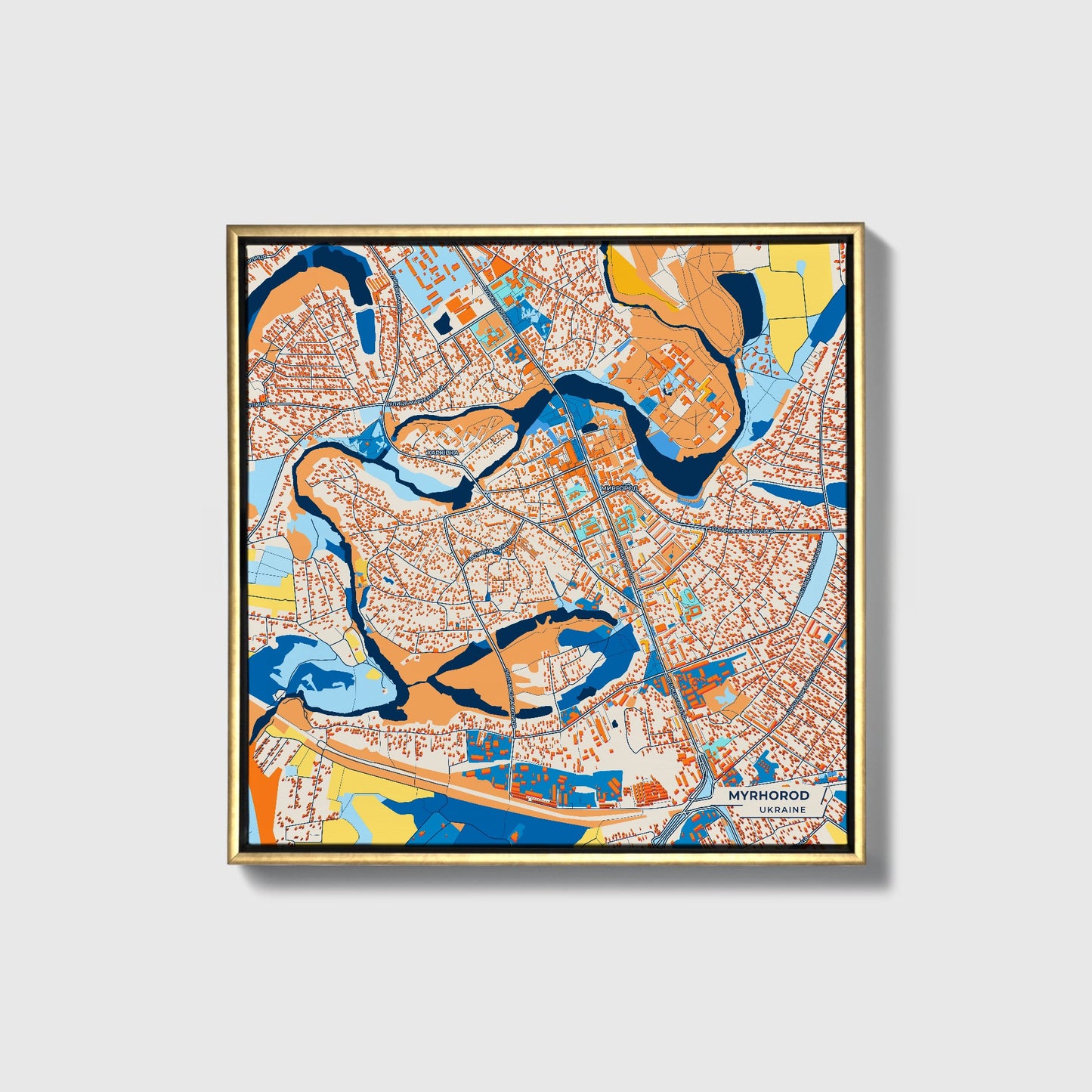 Міргород Ukraine Colorful City Map Canvas Print • Gold Framed