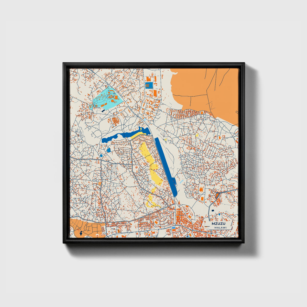 Mzuzu Malawi Colorful City Map Canvas Print • Black Framed