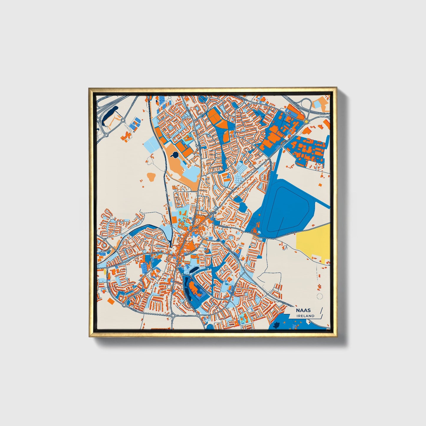 Naas Ireland Colorful City Map Canvas Print • Gold Framed