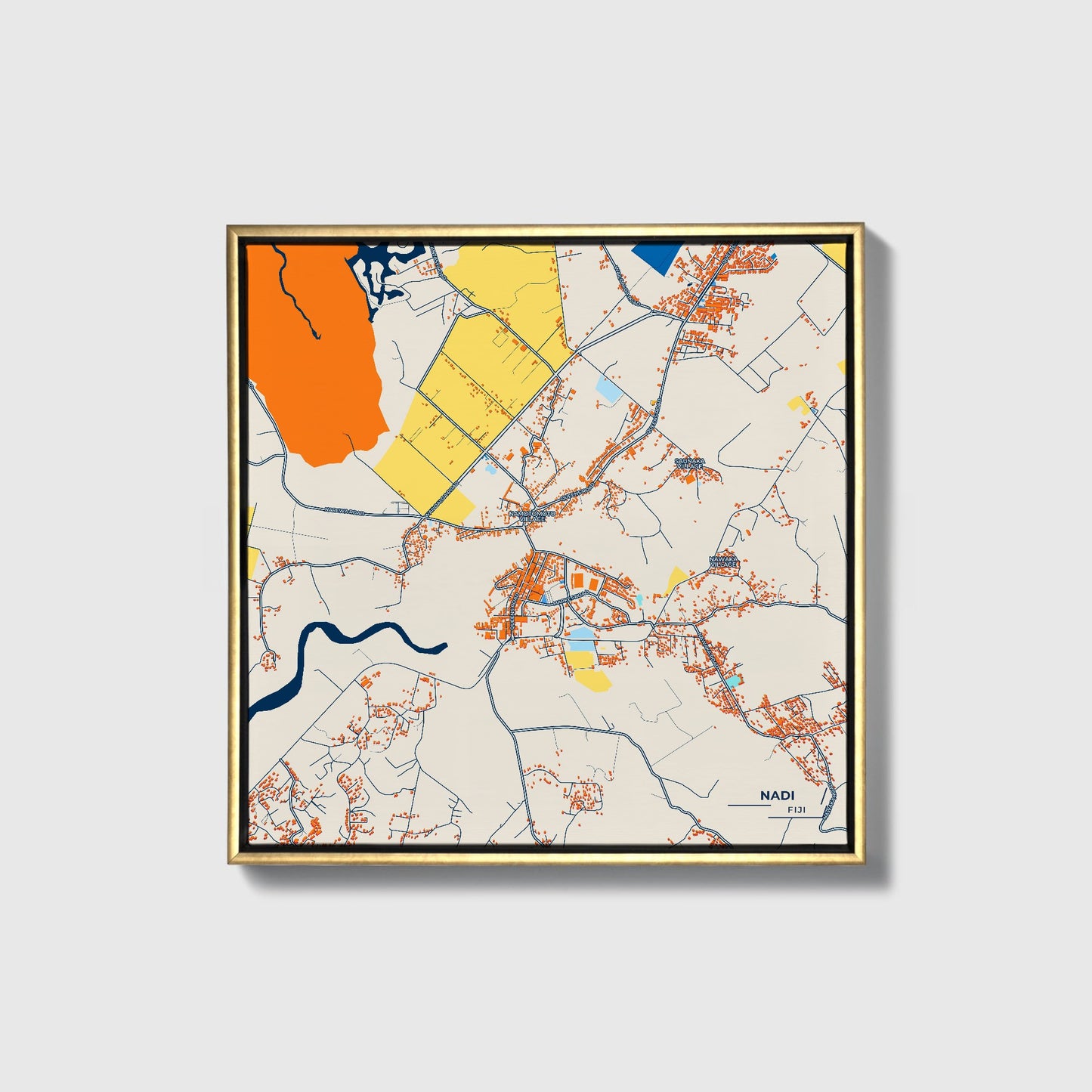 Nadi Fiji Colorful City Map Canvas Print • Gold Framed