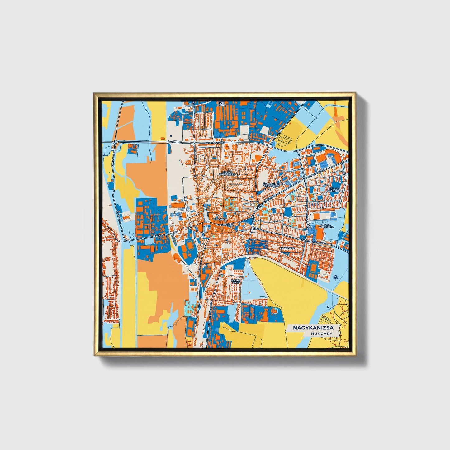 Nagykanizsa Hungary Colorful City Map Canvas Print • Gold Framed