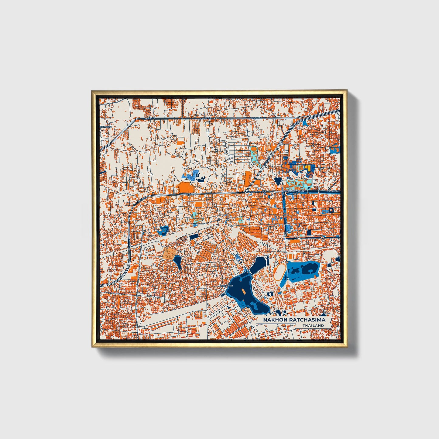 Nakhon Ratchasima Thailand Colorful City Map Canvas Print • Gold Framed
