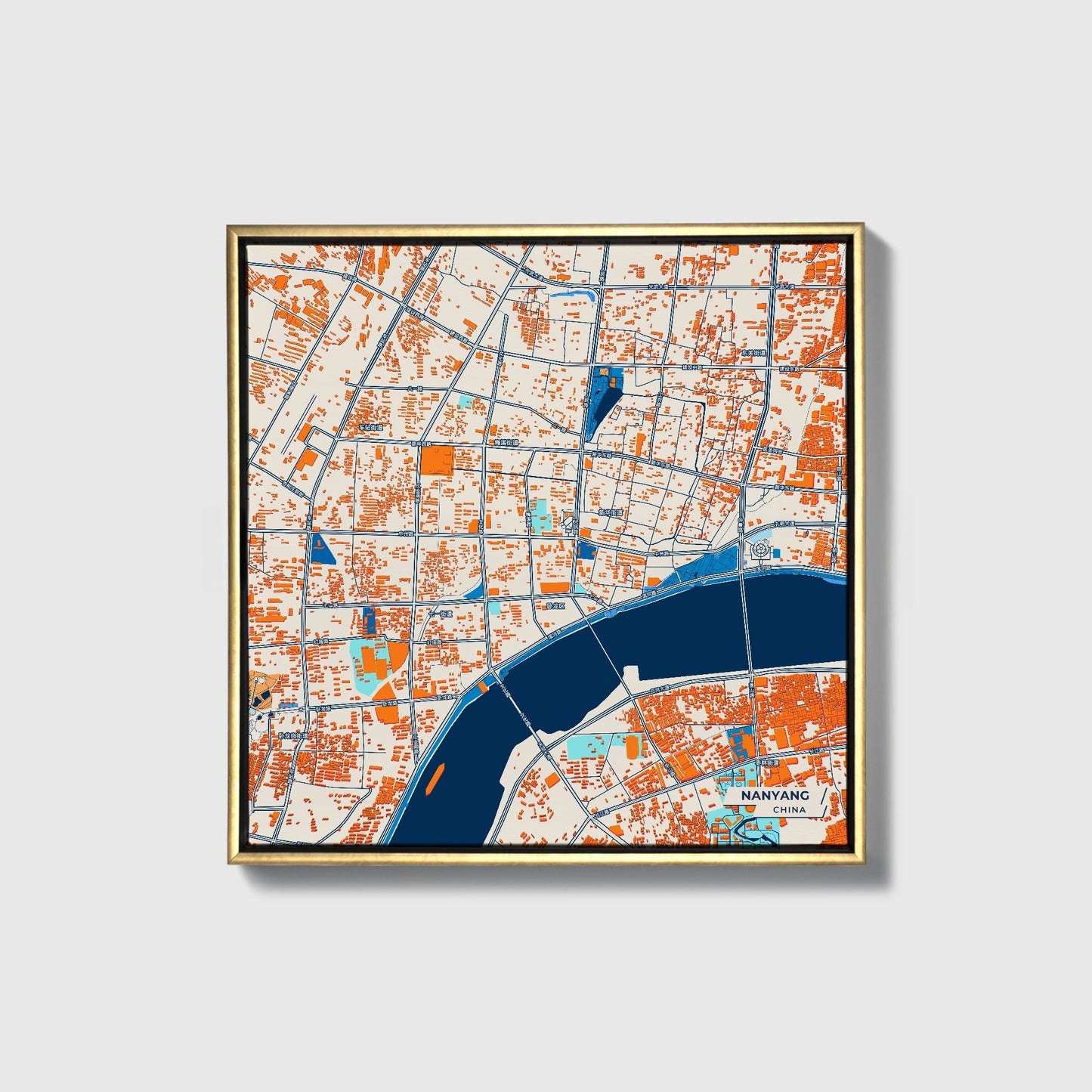 Nanyang China Colorful City Map Canvas Print • Gold Framed