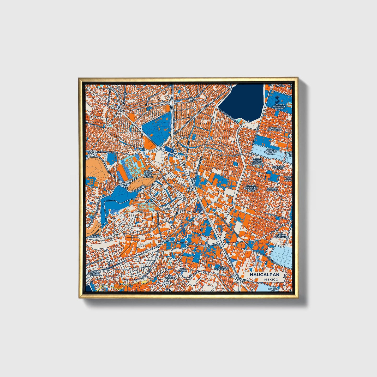 Naucalpan Mexico Colorful City Map Canvas Print • Gold Framed