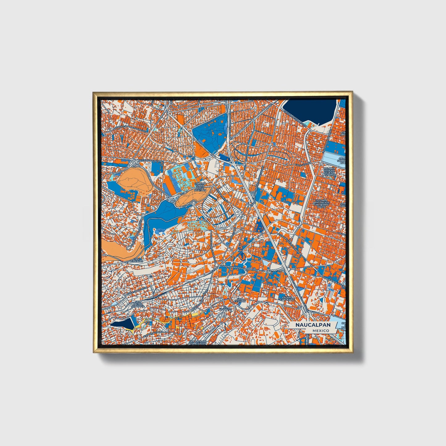 Naucalpan Mexico Colorful City Map Canvas Print • Gold Framed