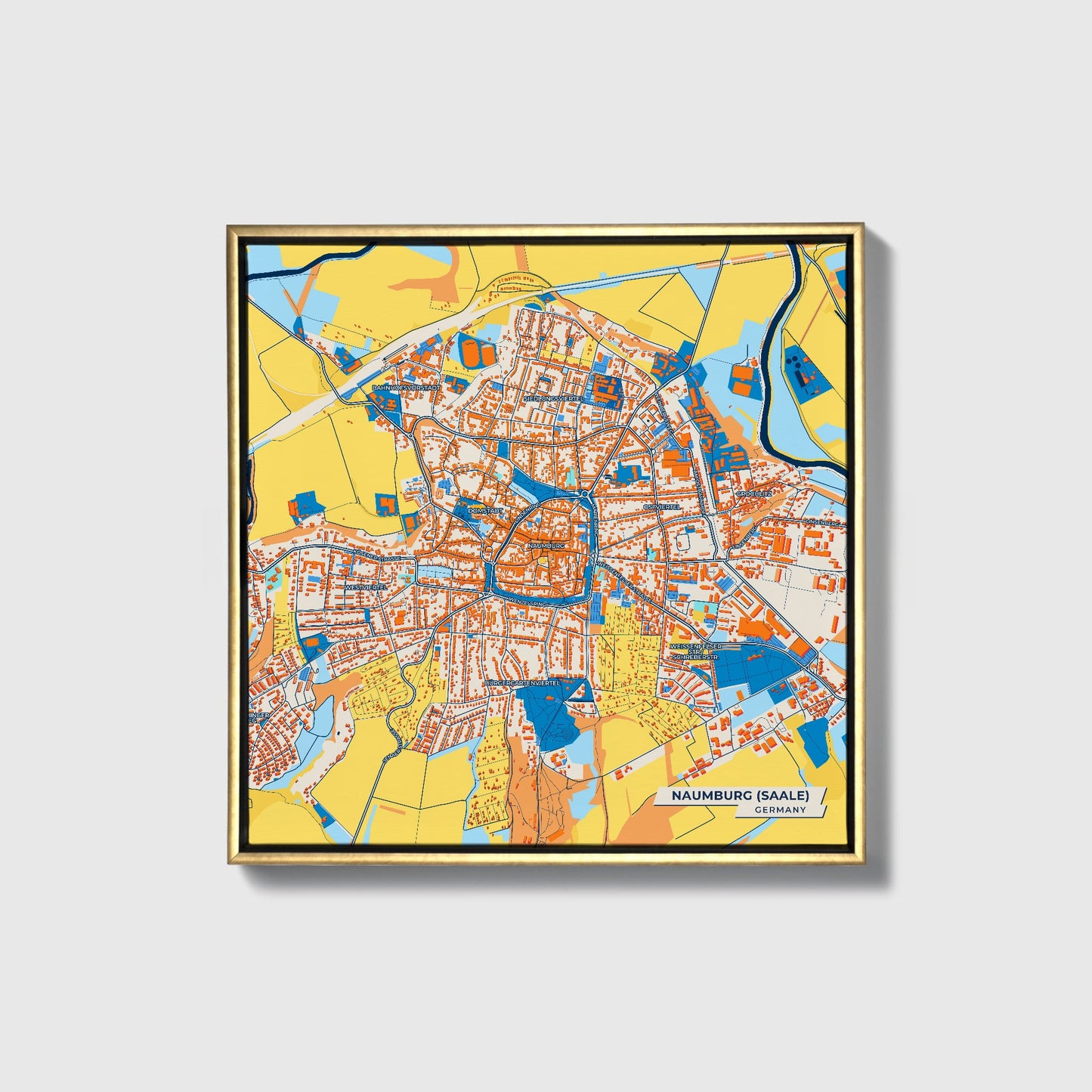 Naumburg (Saale) Germany Colorful City Map Canvas Print • Gold Framed