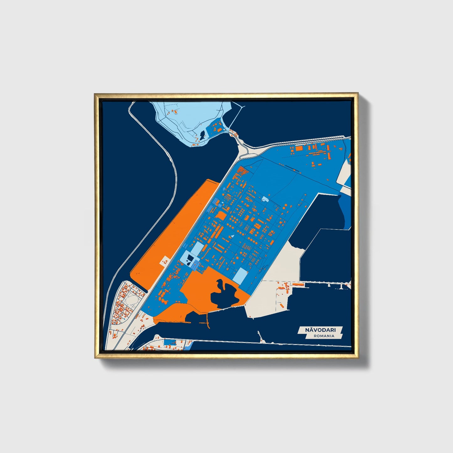 Năvodari Romania Colorful City Map Canvas Print • Gold Framed